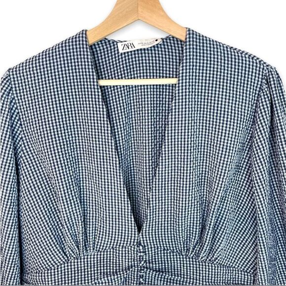 Zara Gingham V Neck Pleated Top - Picture 2 of 9